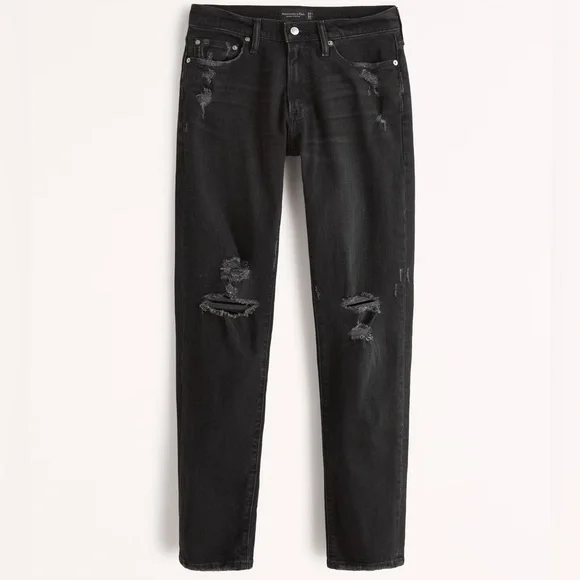 Abercrombie & Fitch Black Distressed Langdon Skinny Jeans in W32 L32 - Picture 1 of 4